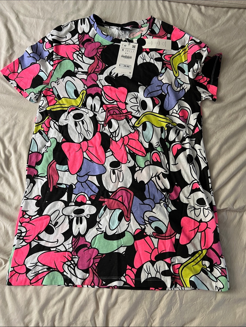 Zara NWT Multicolor Disney Character Print Tee Dress - Black, Pink & Lavender